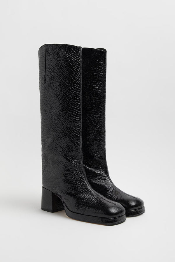 Miista Tundra Black Grained Thigh-High Boots Spain MST-MI_5783-HEI Black